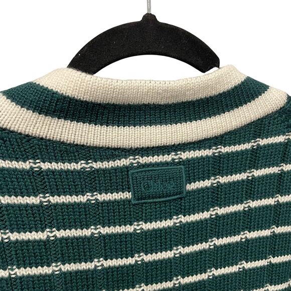 NWT Chloe Striped Ribbed Knit V Neck Jumper Sweater Dark Green Womens Small - Picture 10 of 10